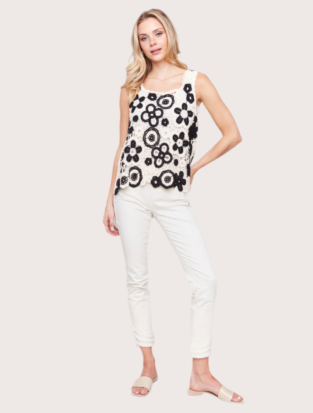 Contrast Floral Crochet Sleeveless
Top