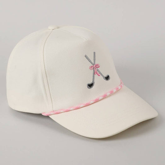 Golf Clubs with Ribbon Embroidered Trucker Hat: Pink / ONE SIZE