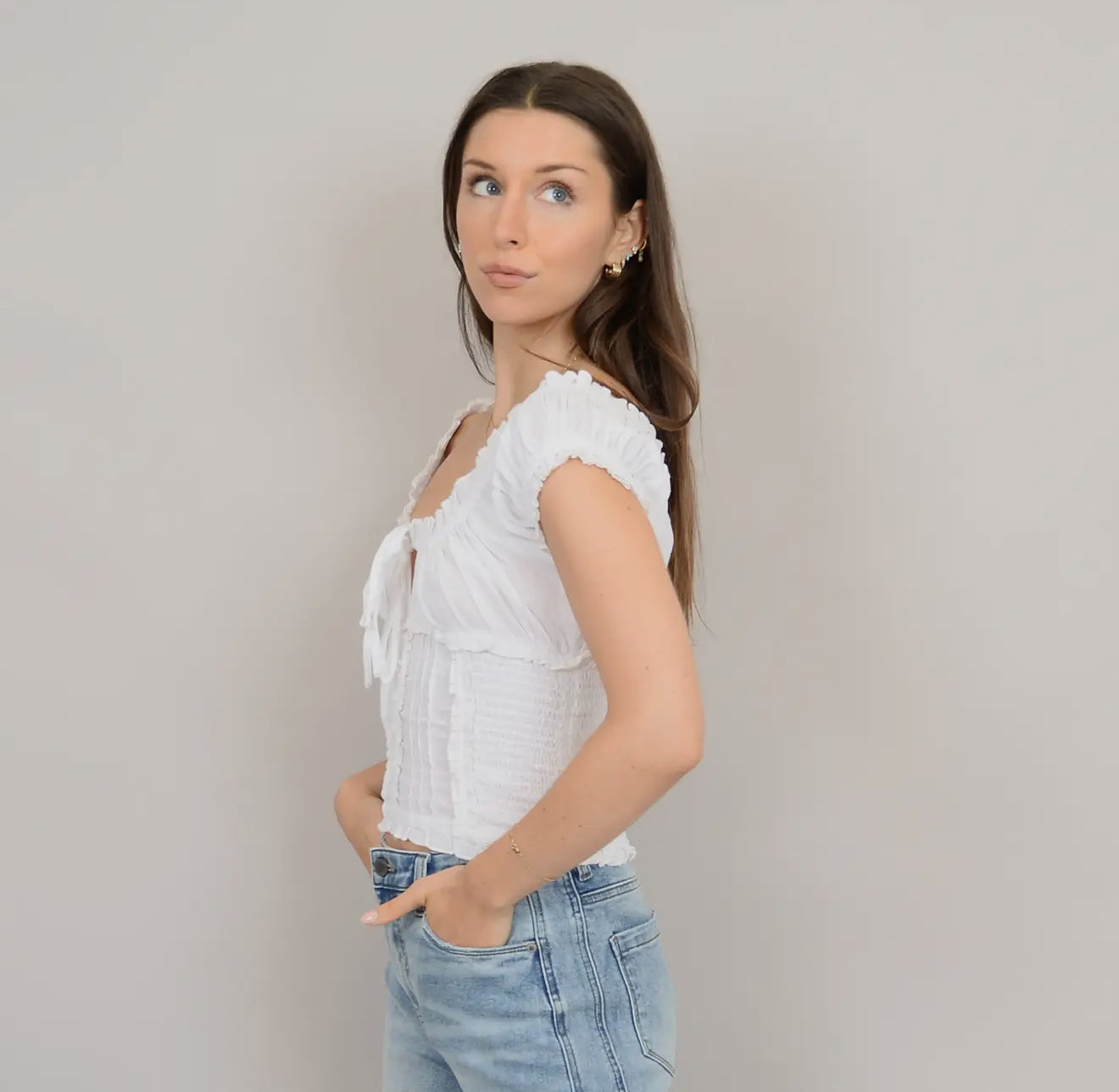 Mica Puff Short Sleeve Shirred Top
