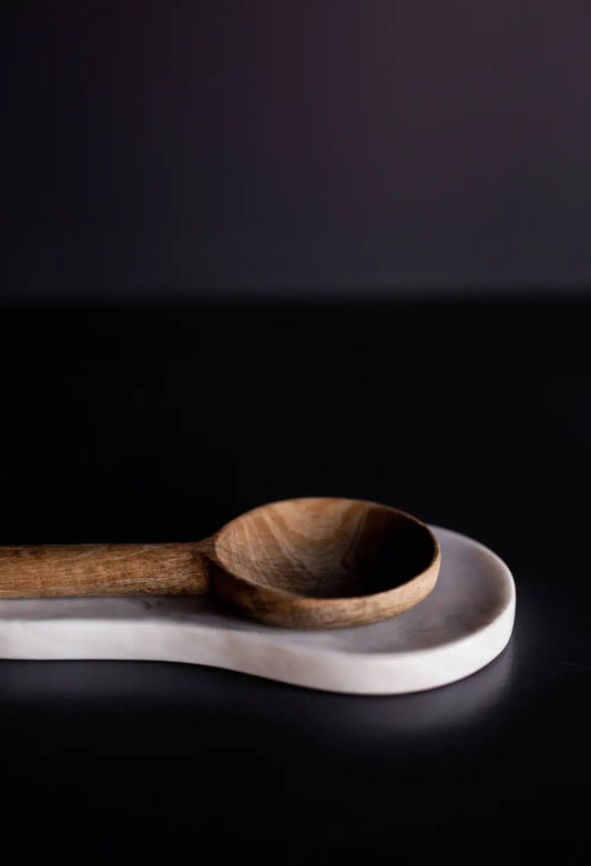 Hand cut marble spoon rest