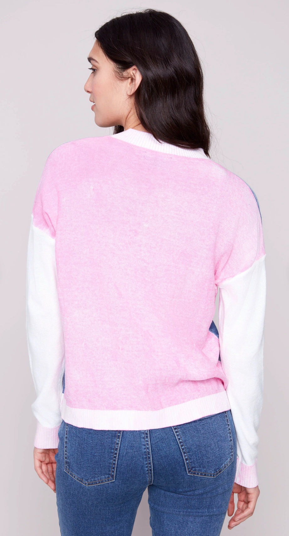 V neck color block sweater