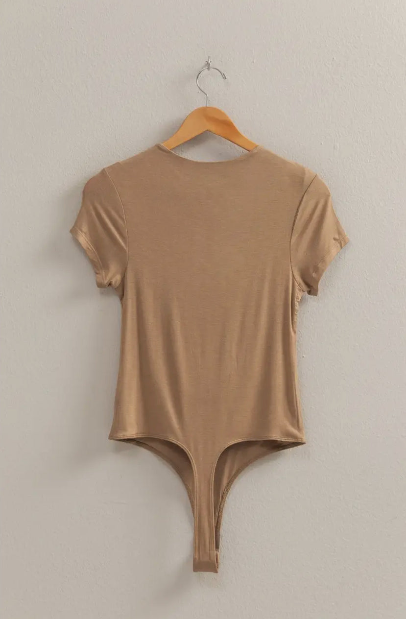Double layered cap sleeve bodysuit brown