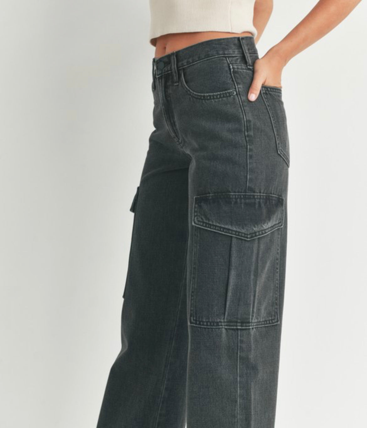 Black Denim Cargo Pant