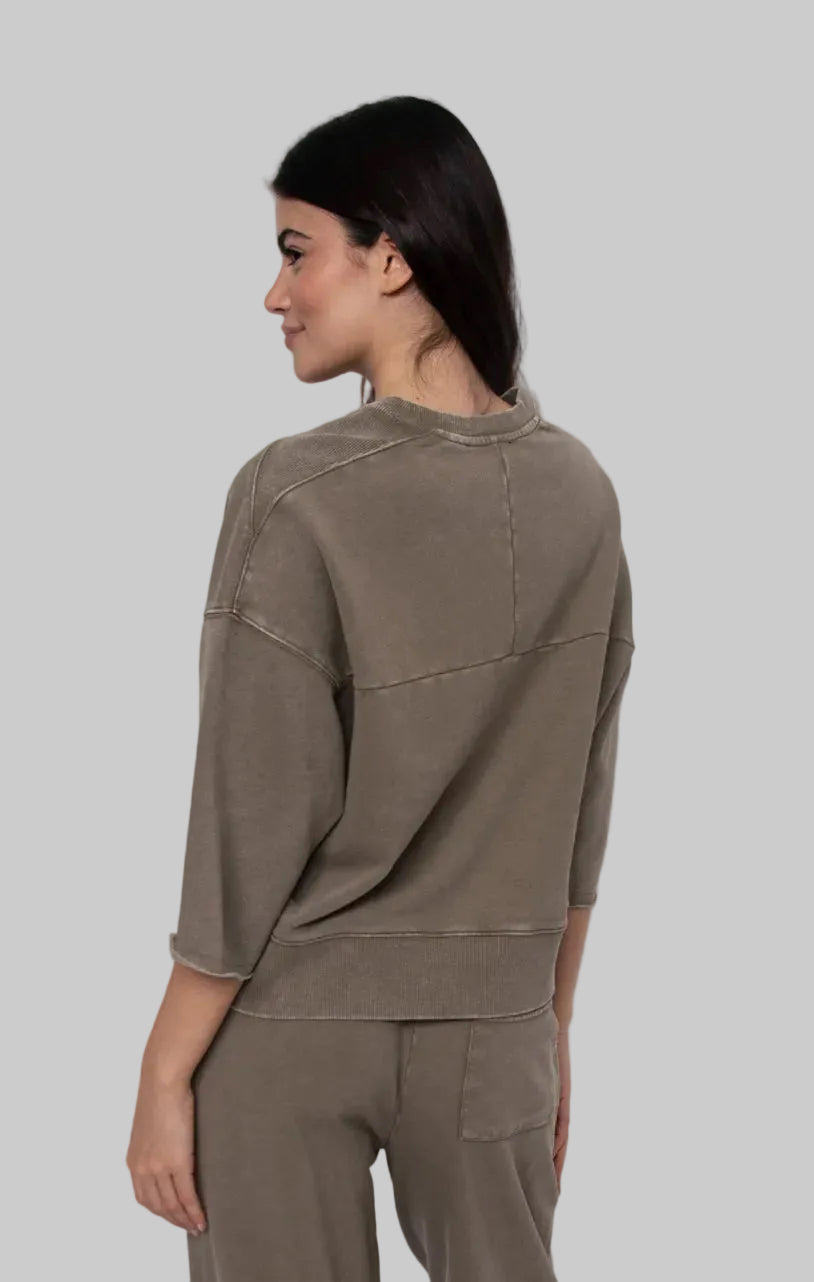 RD STYLE BRIE FRENCH TERRY SHORT SLEEVE TOP - OLIVE