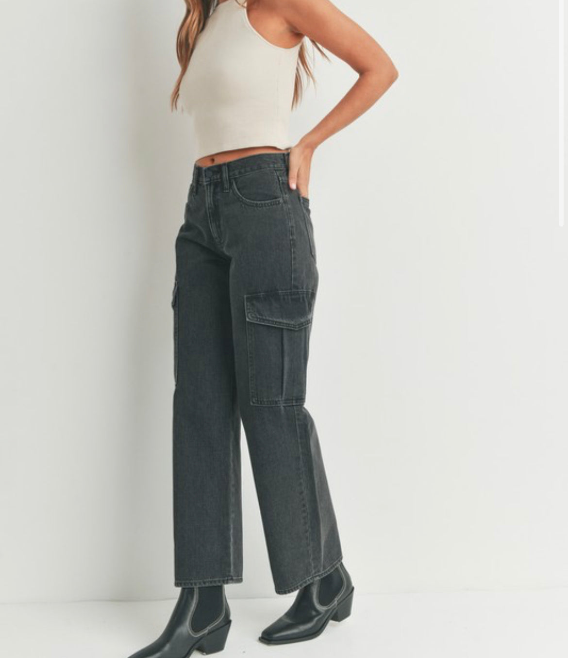 Black Denim Cargo Pant