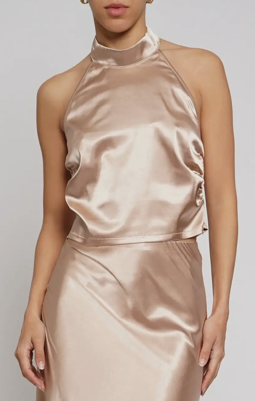 Champagne satin halter top