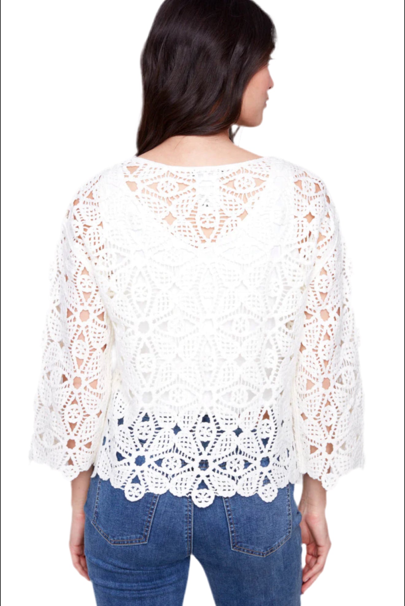Crochet Long Sleeve Boat Neck Top