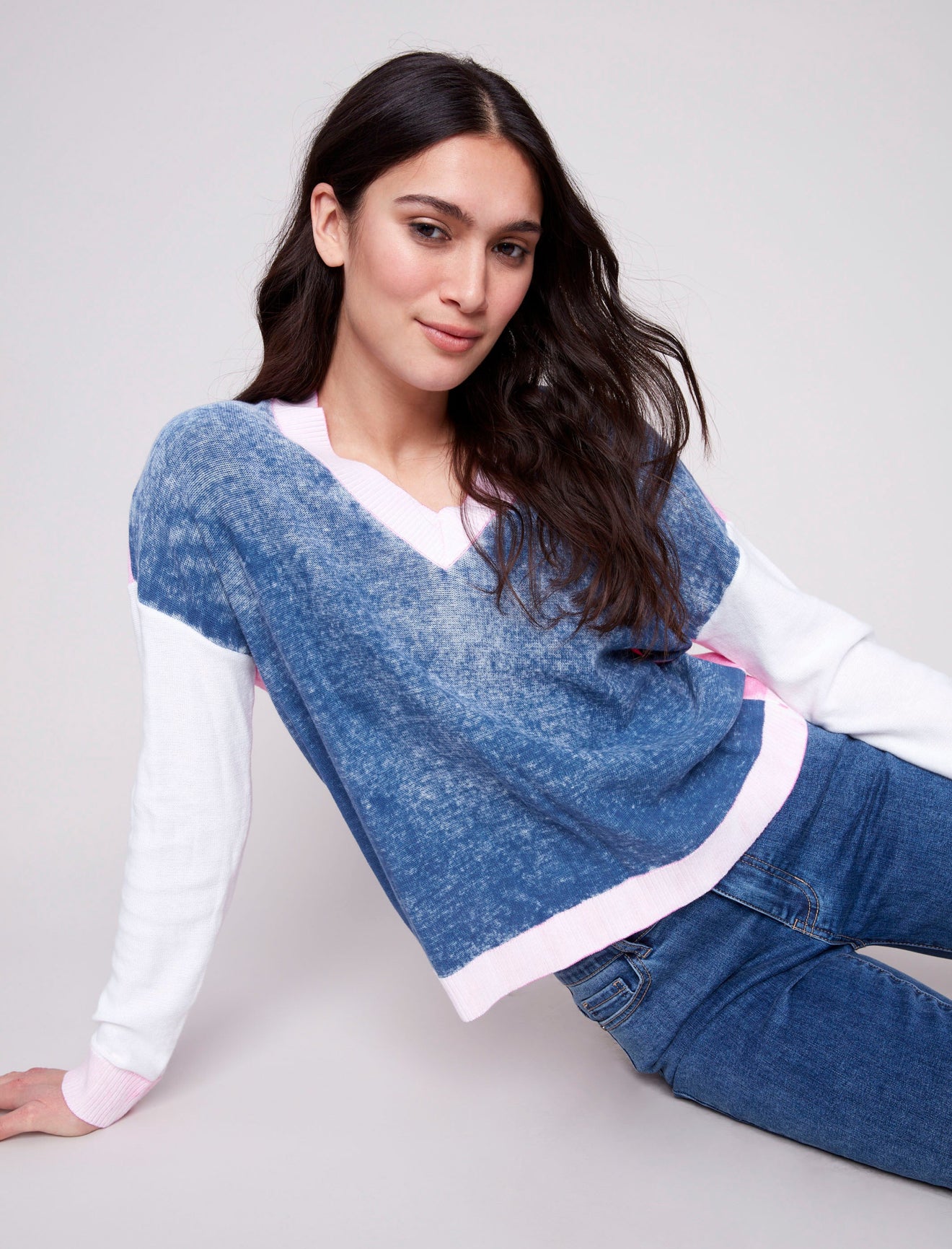 V neck color block sweater