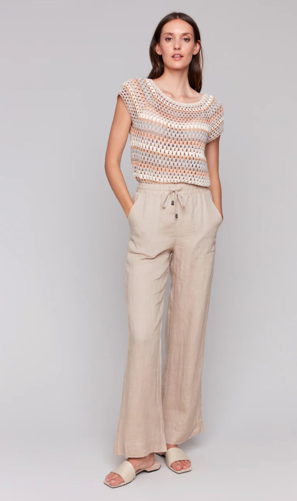 Pull-On Linen Blend Wide Leg
Pants Biscuit