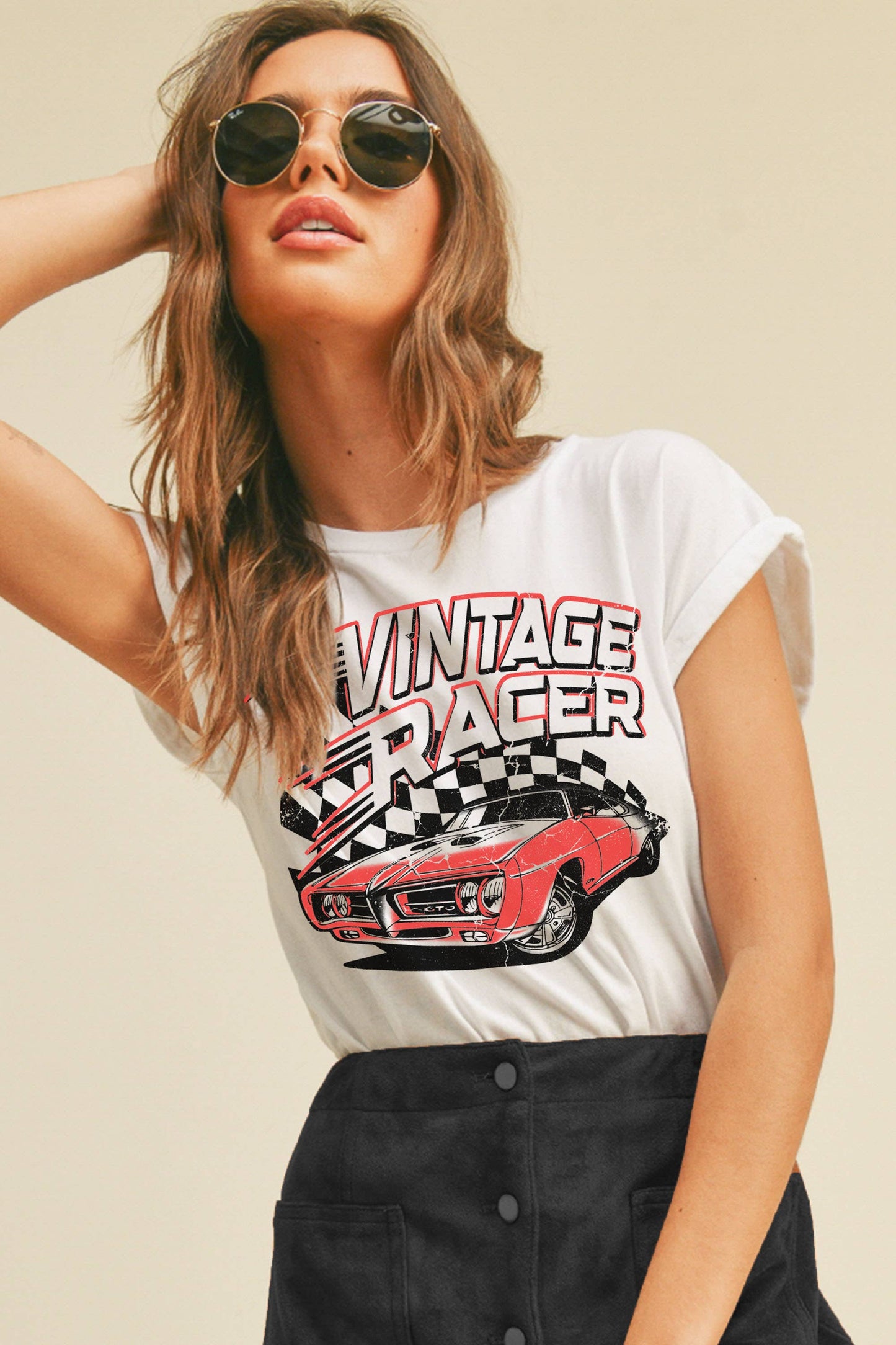 Vintage Racer Graphic Tee: WHITE / M