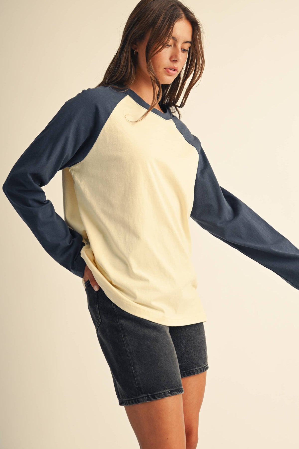 Raglan Blue Sleeve Baseball Tee