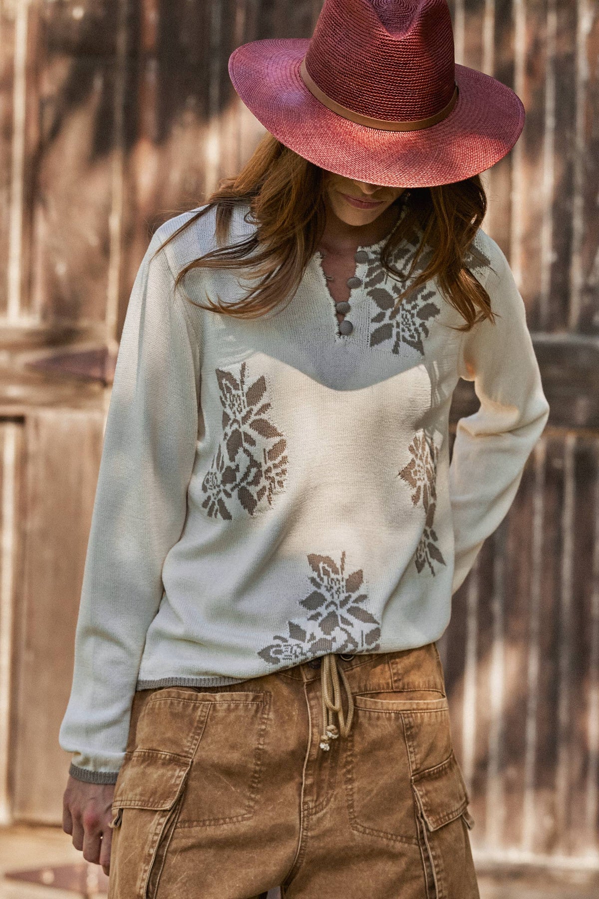 Floral Knit Sweater With Buttons