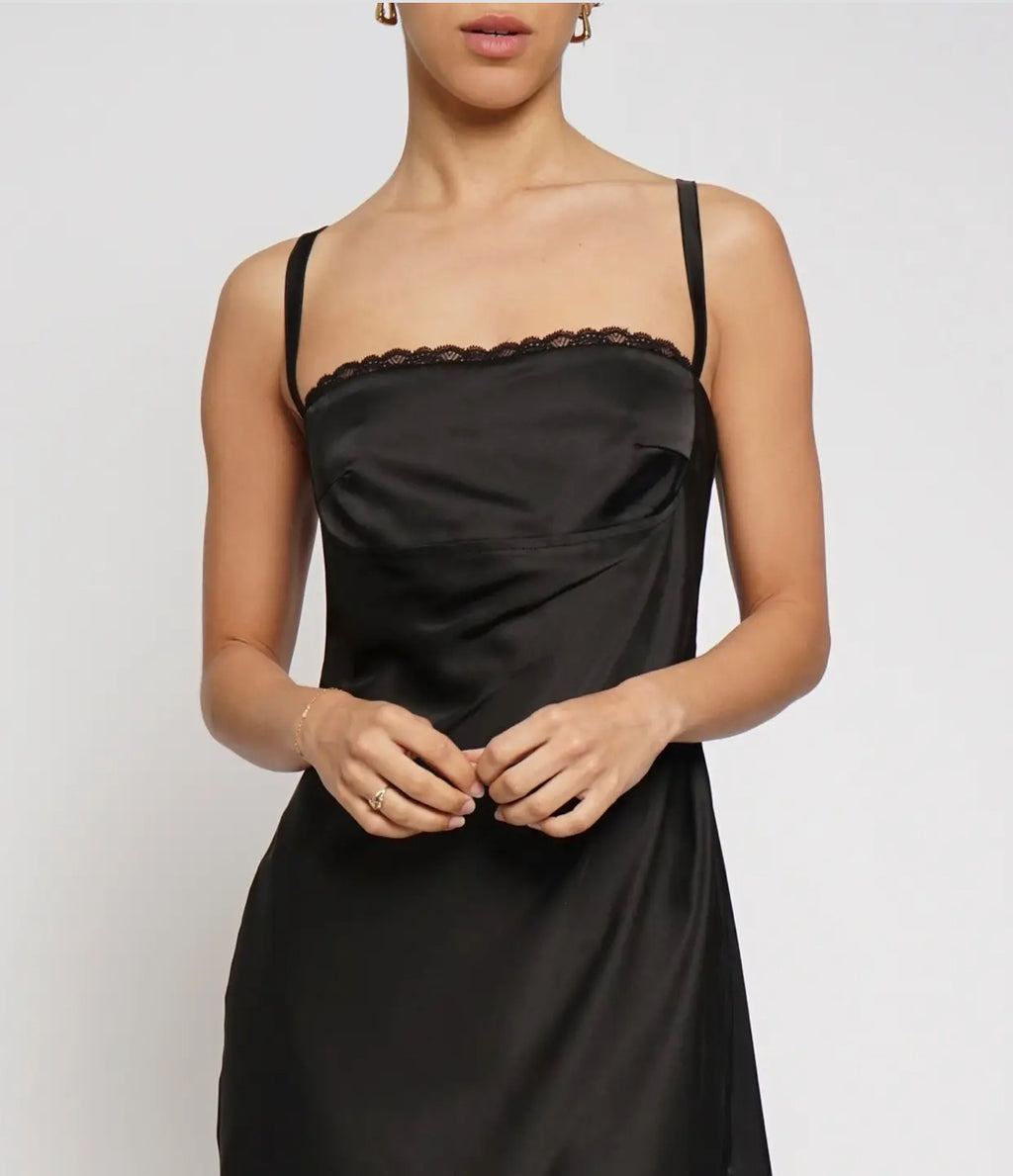 Lace Trim Satin Mini Dress Inhabit Clothing & Home Lace Trim Satin Mini Dress Inhabit Clothing & Home
