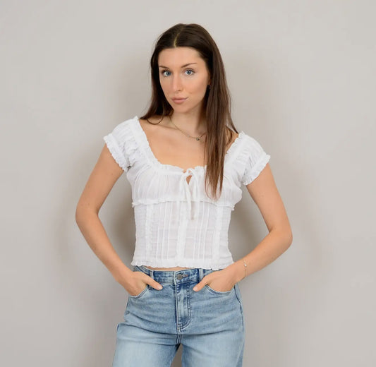 Mica Puff Short Sleeve Shirred Top