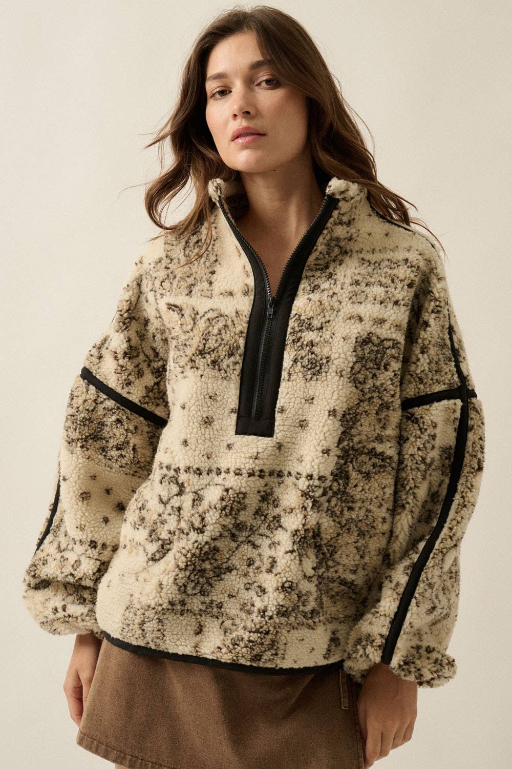 Paisley Sherpa Fleece Half Zip  Jacket