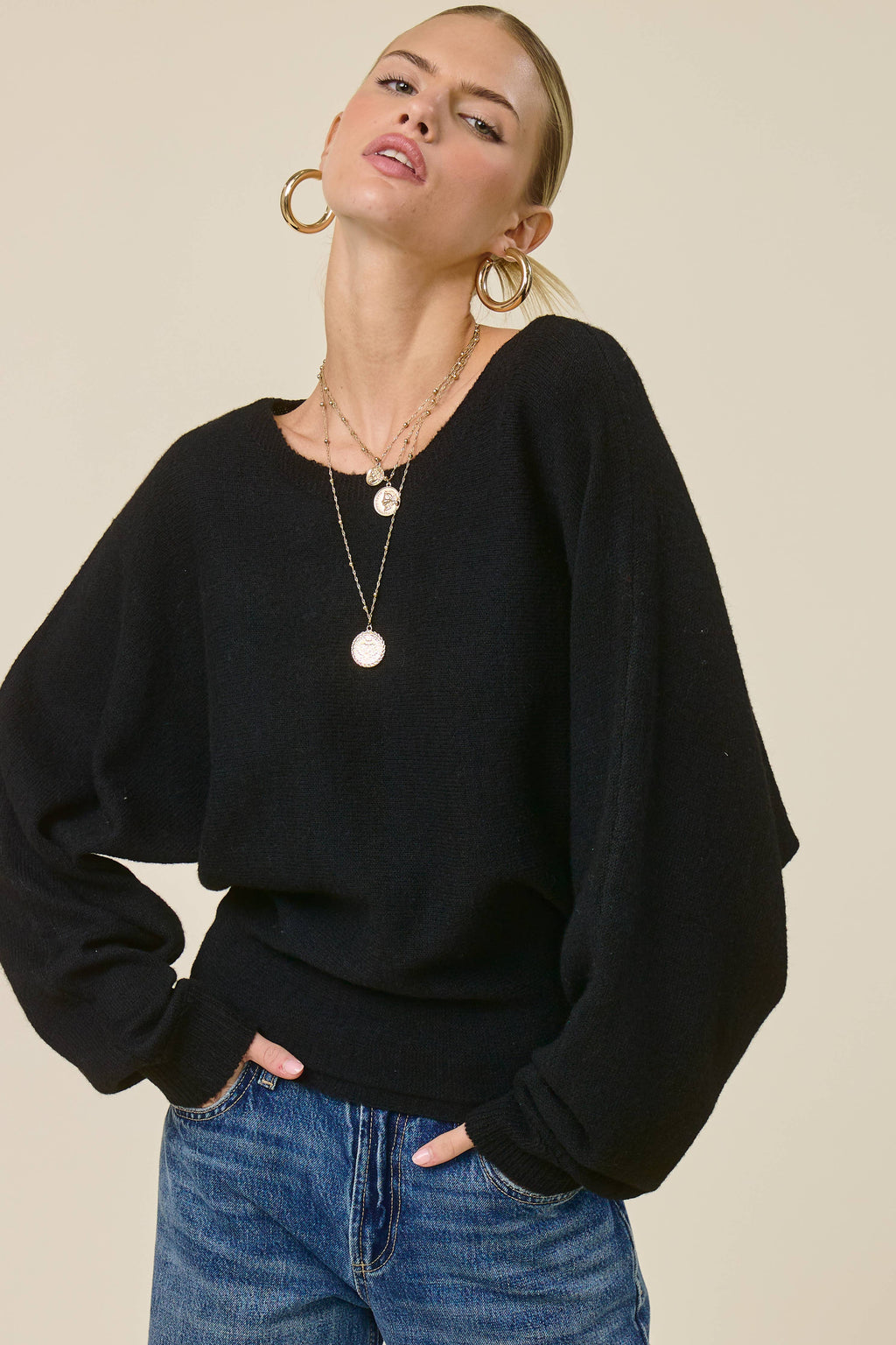 Slouchy Dolman Sleeve Knit Sweater