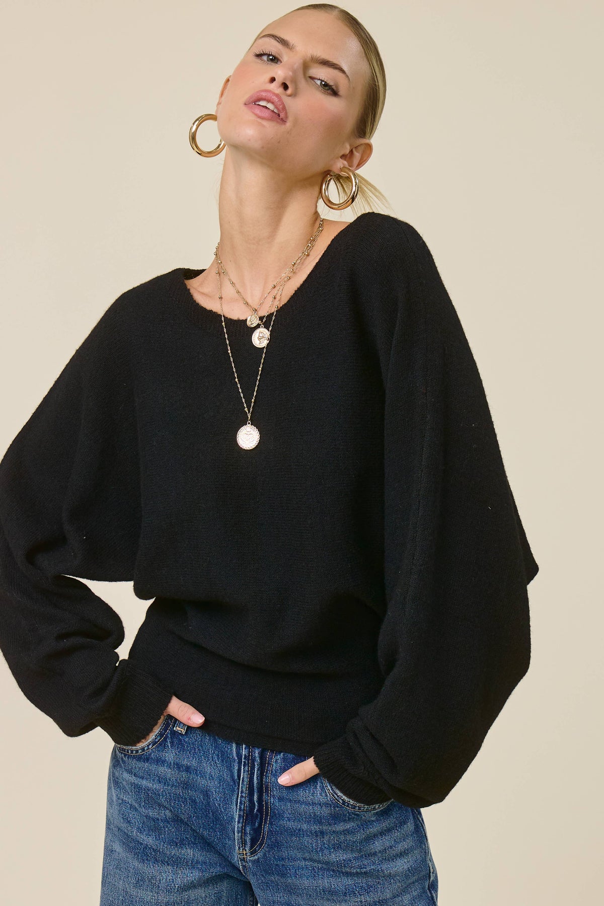 Slouchy Dolman Sleeve Knit Sweater