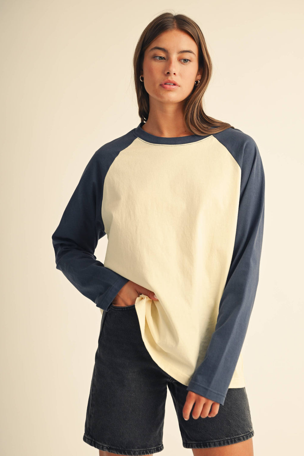 Raglan Blue Sleeve Baseball Tee