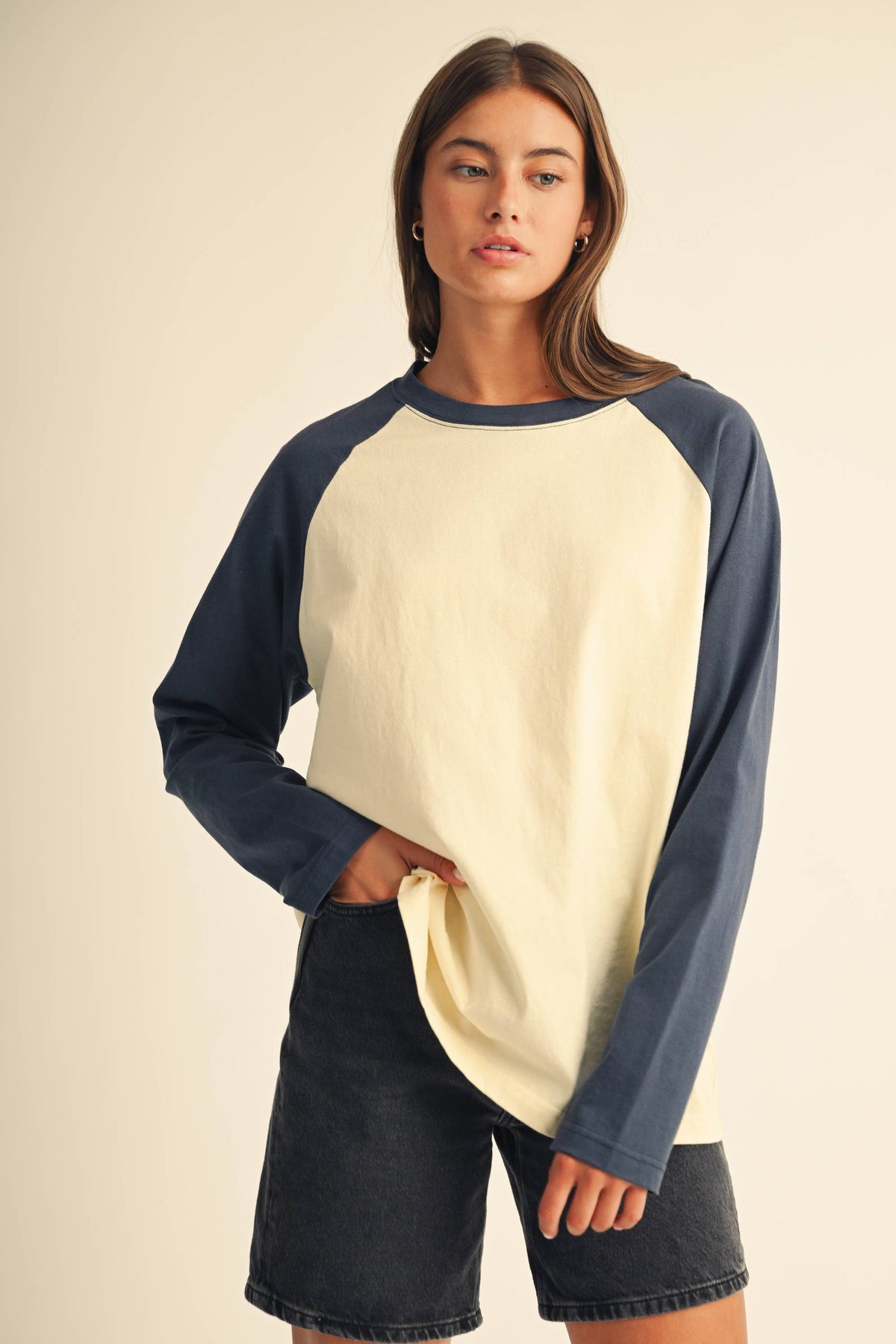 Raglan Blue Sleeve Baseball Tee