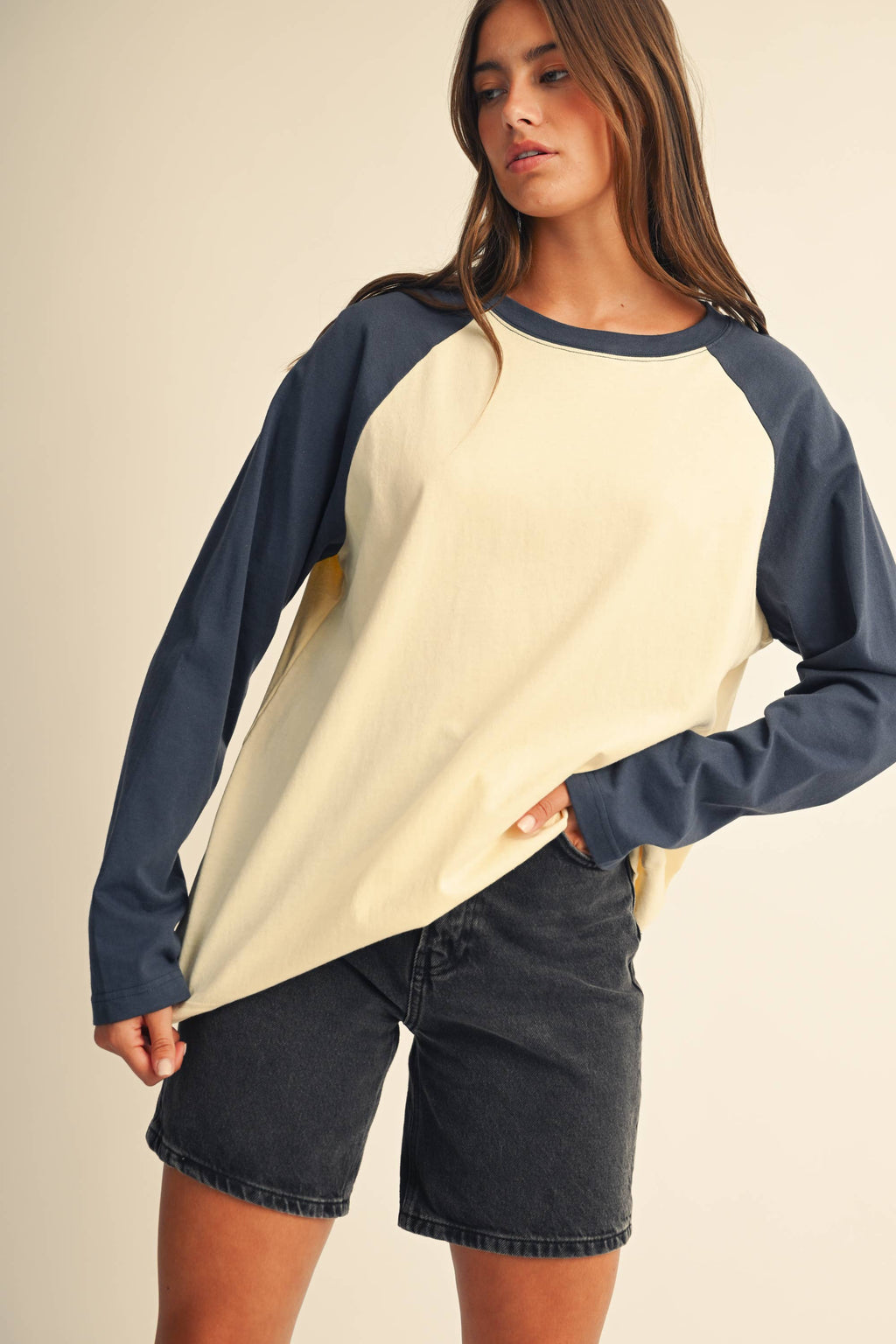 Raglan Blue Sleeve Baseball Tee