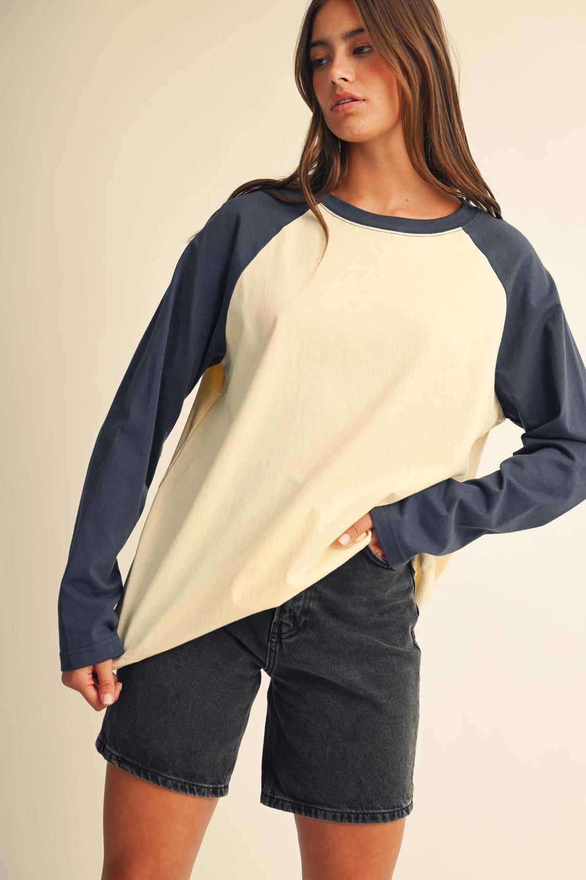 Raglan Blue Sleeve Baseball Tee