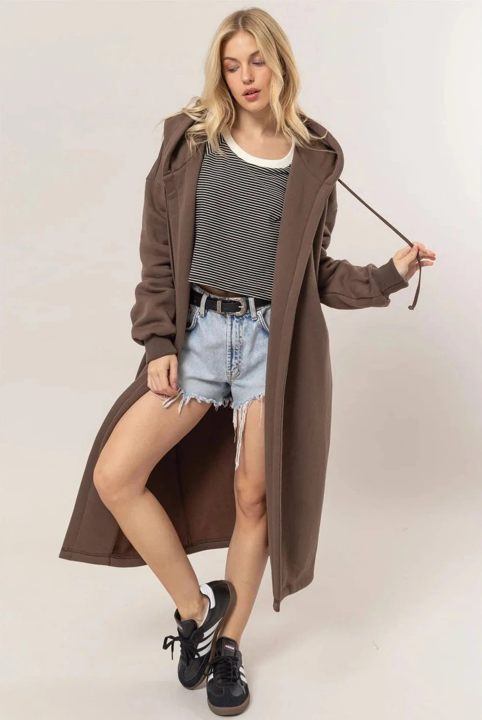 Longline Hooded Coat - Cocoa