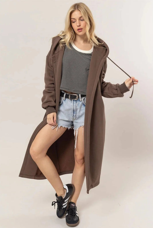 Longline Hooded Coat - Cocoa