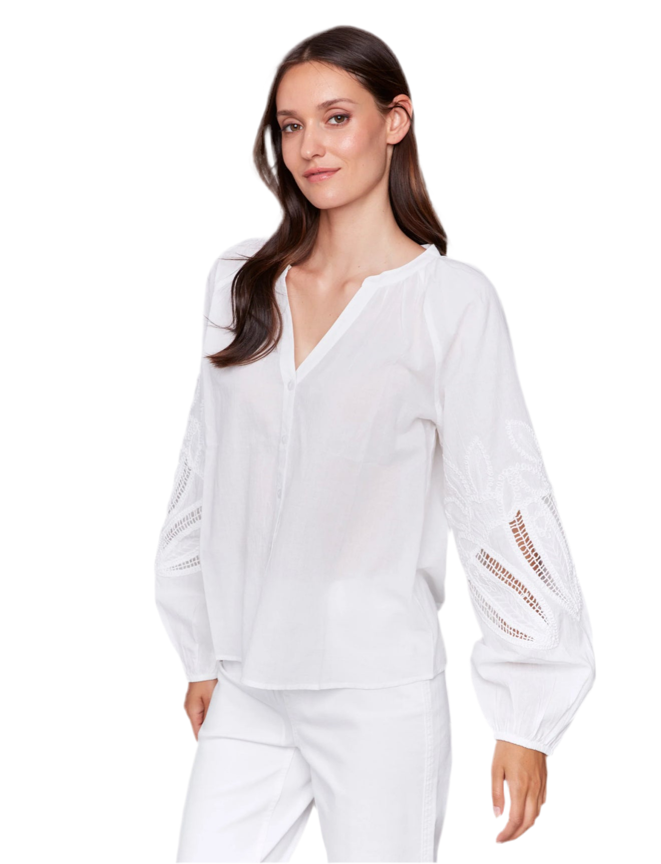 Cotton Button-Front Blouse with Embroidery