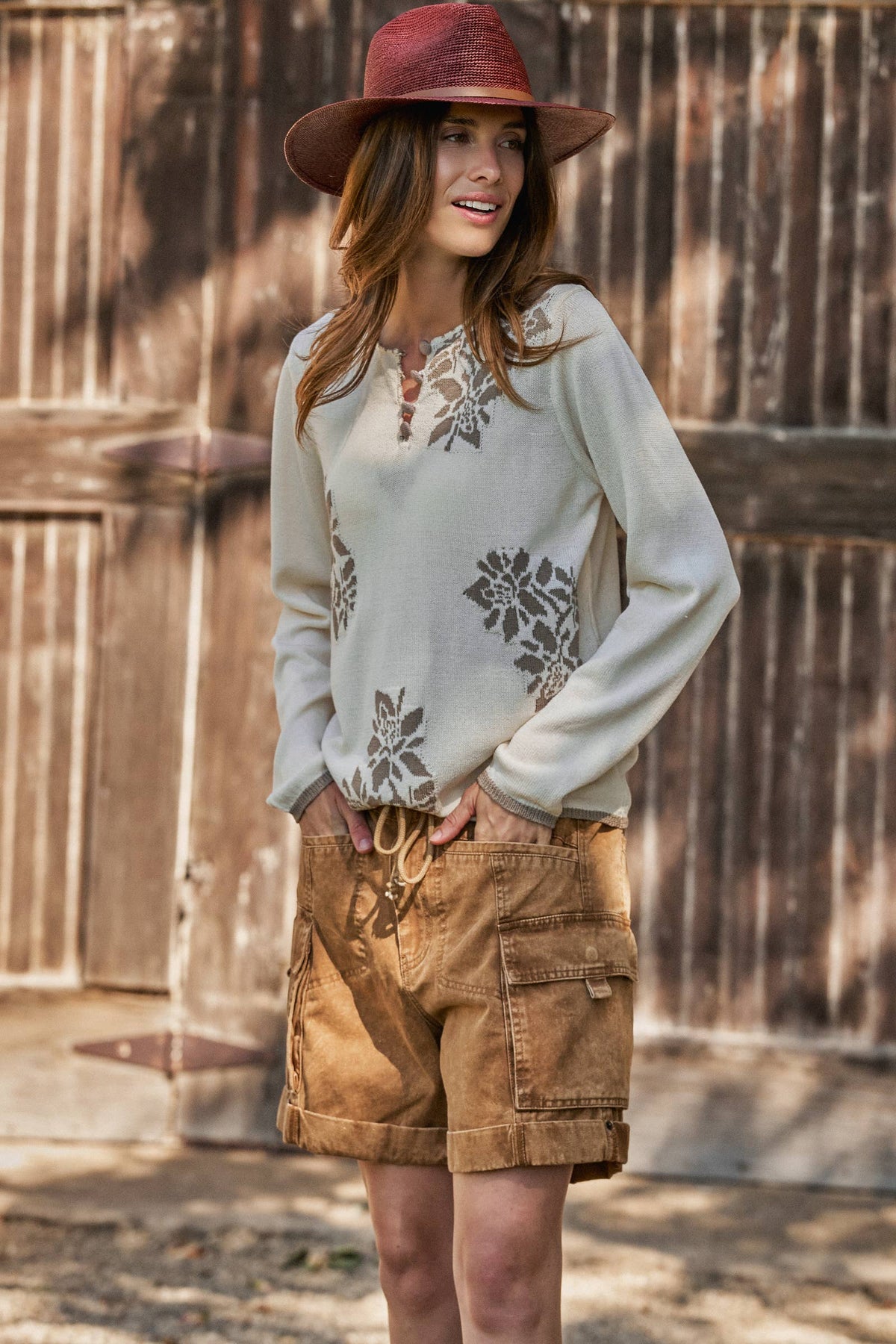 Floral Knit Sweater With Buttons