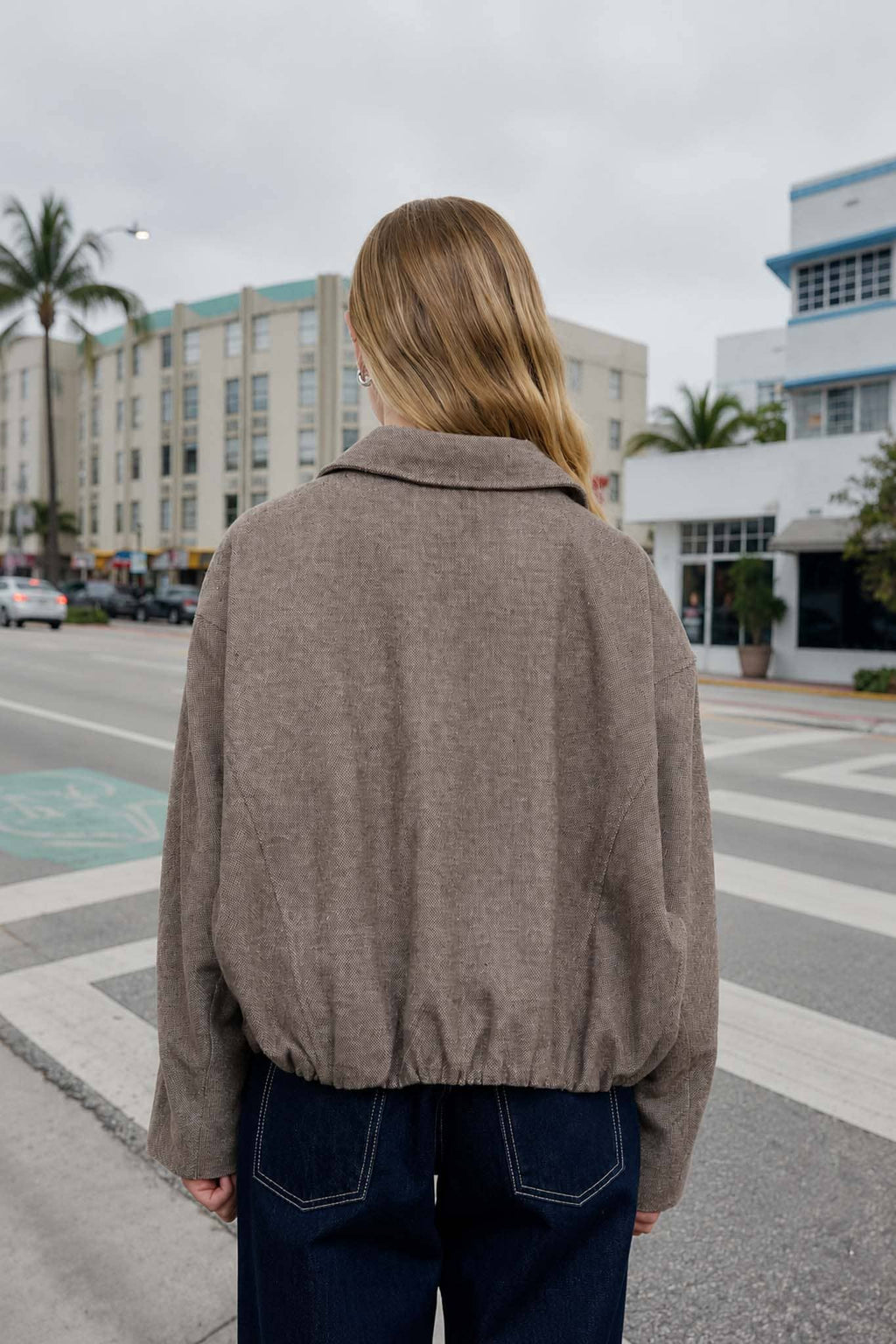 Latte collared bomber jacket