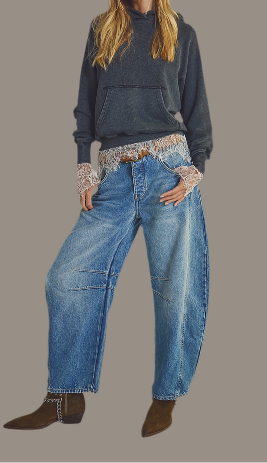 We The Free Good Luck Mid-Rise Barrel Jeans