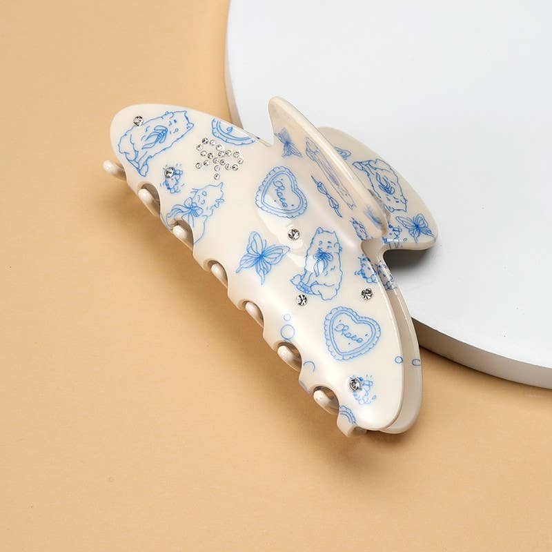 BLUE TOILE PRINT HAIR CLAW CLIPS