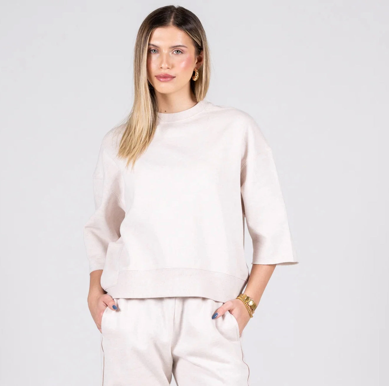 Heather beige relaxed fit crew