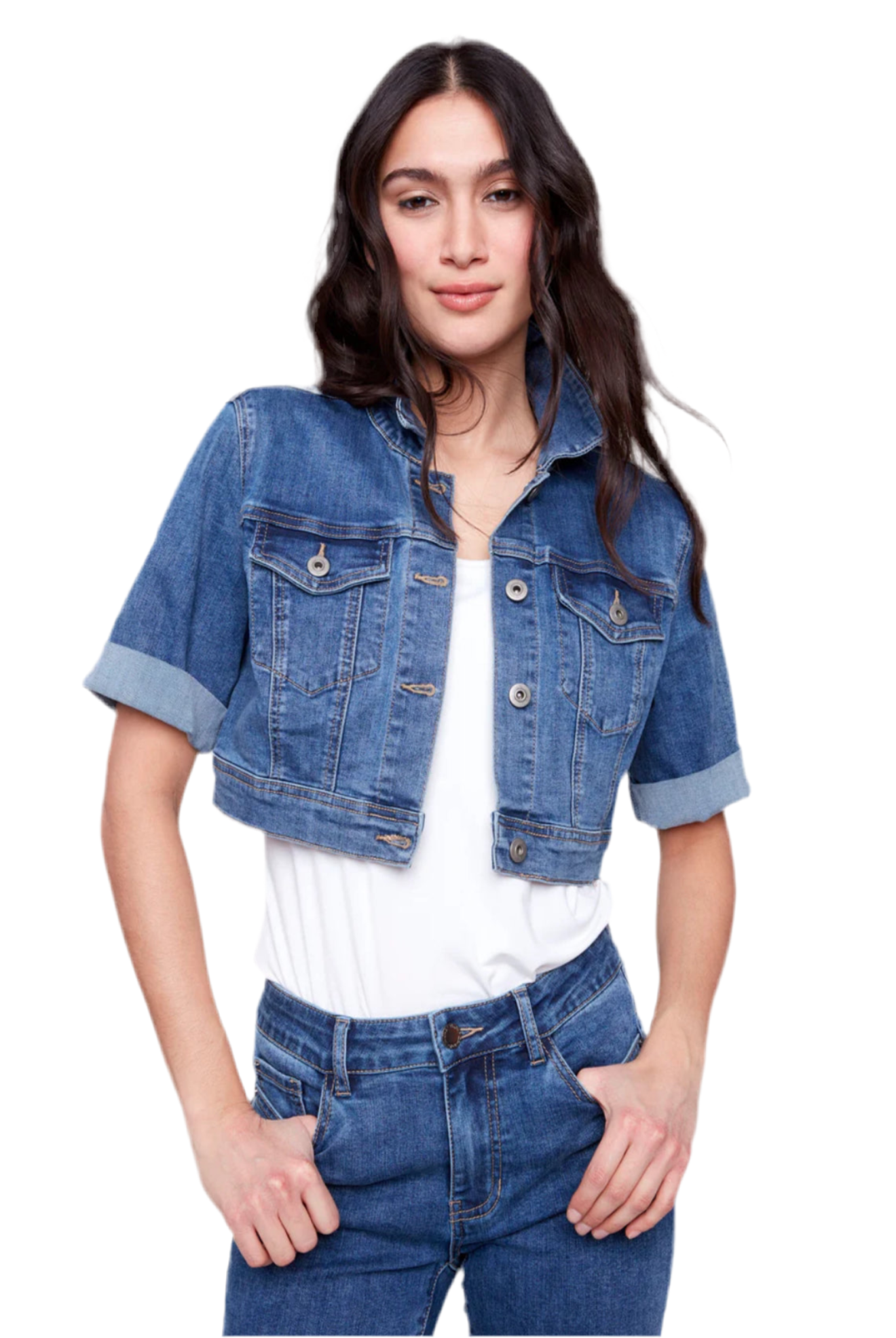 Cropped Denim Jacket - Medium Blue