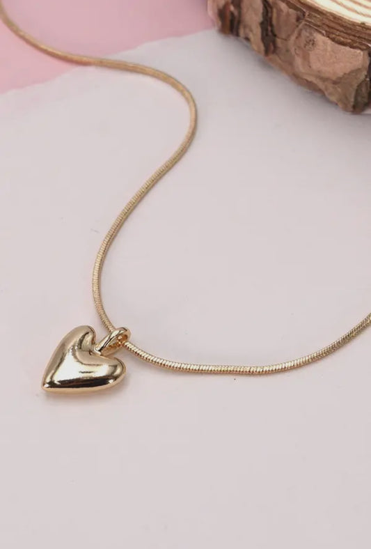 Puff Heart Snake Chain Necklace