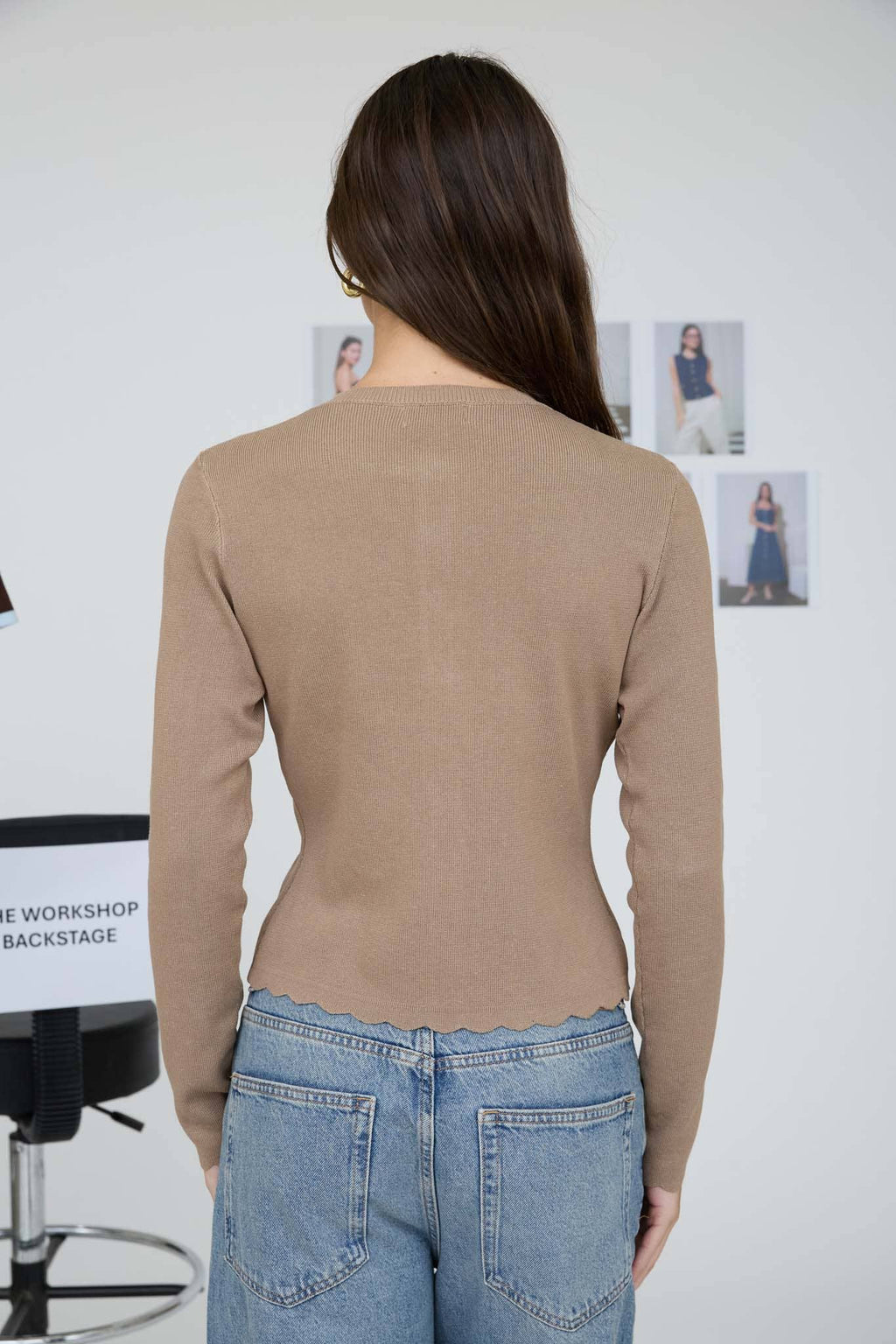 Scalloped Cardigan-taupe