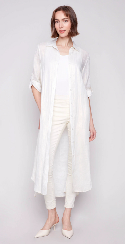 Linen Blend Tunic Dress - Champagne