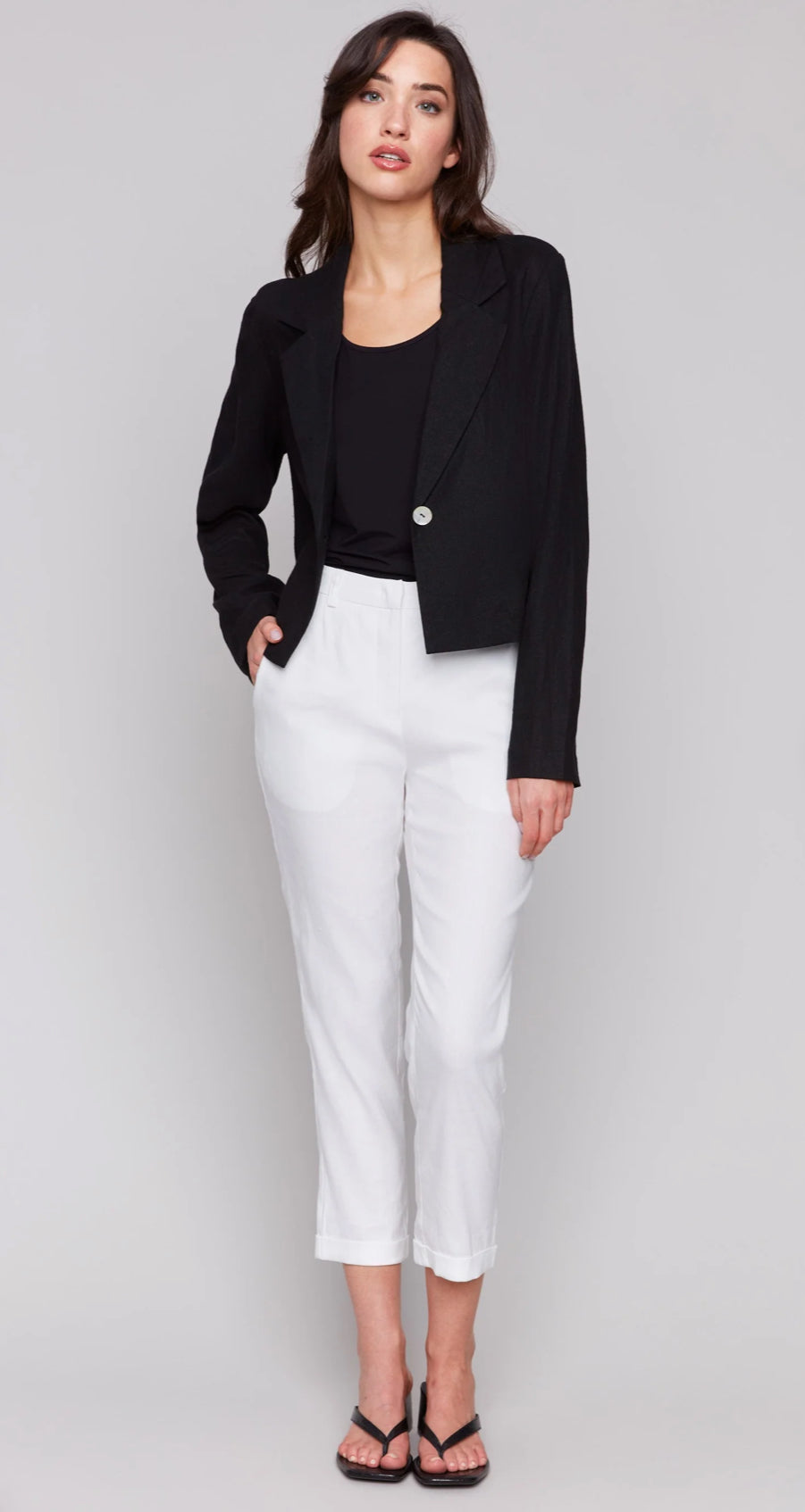 Cropped linen blend blazer