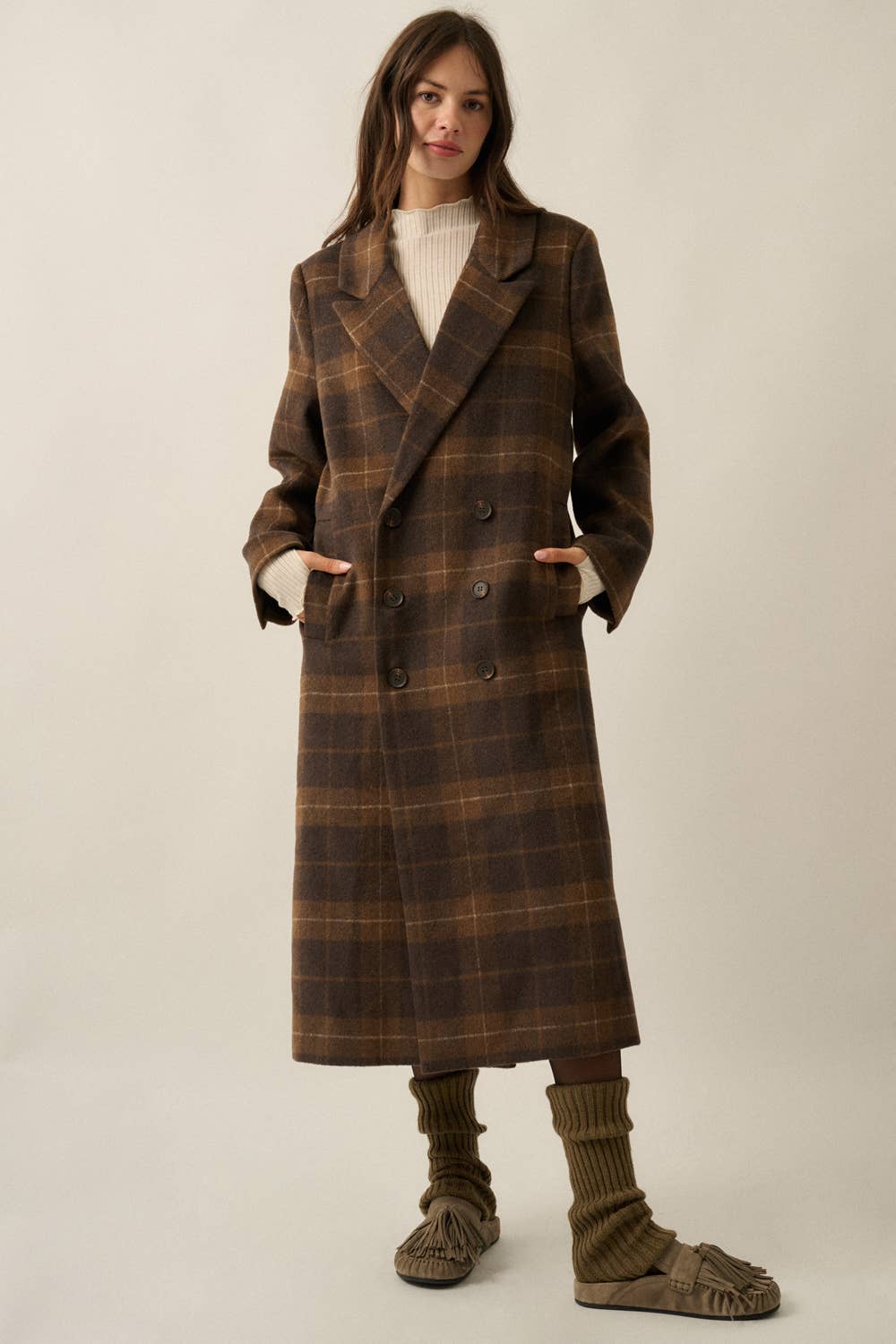 Plaid Felt Double-Breasted Overcoat