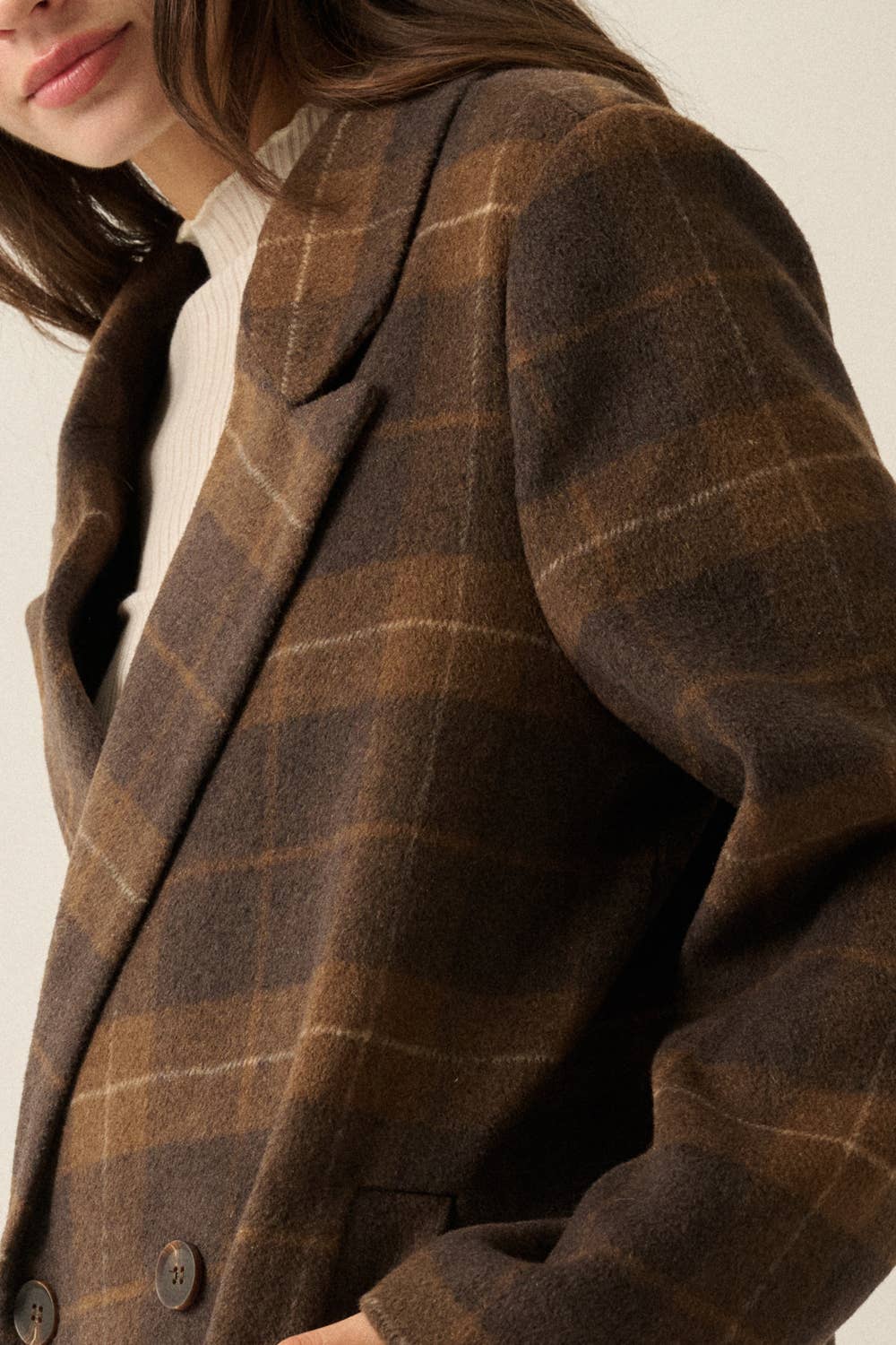 Plaid Felt Double-Breasted Overcoat