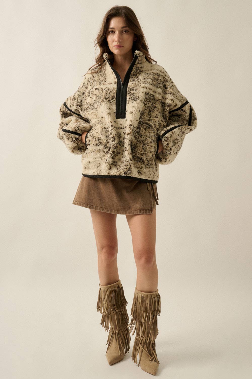 Paisley Sherpa Fleece Half Zip  Jacket