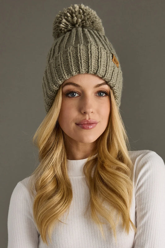 Dusty Sage Knit Pom Hat