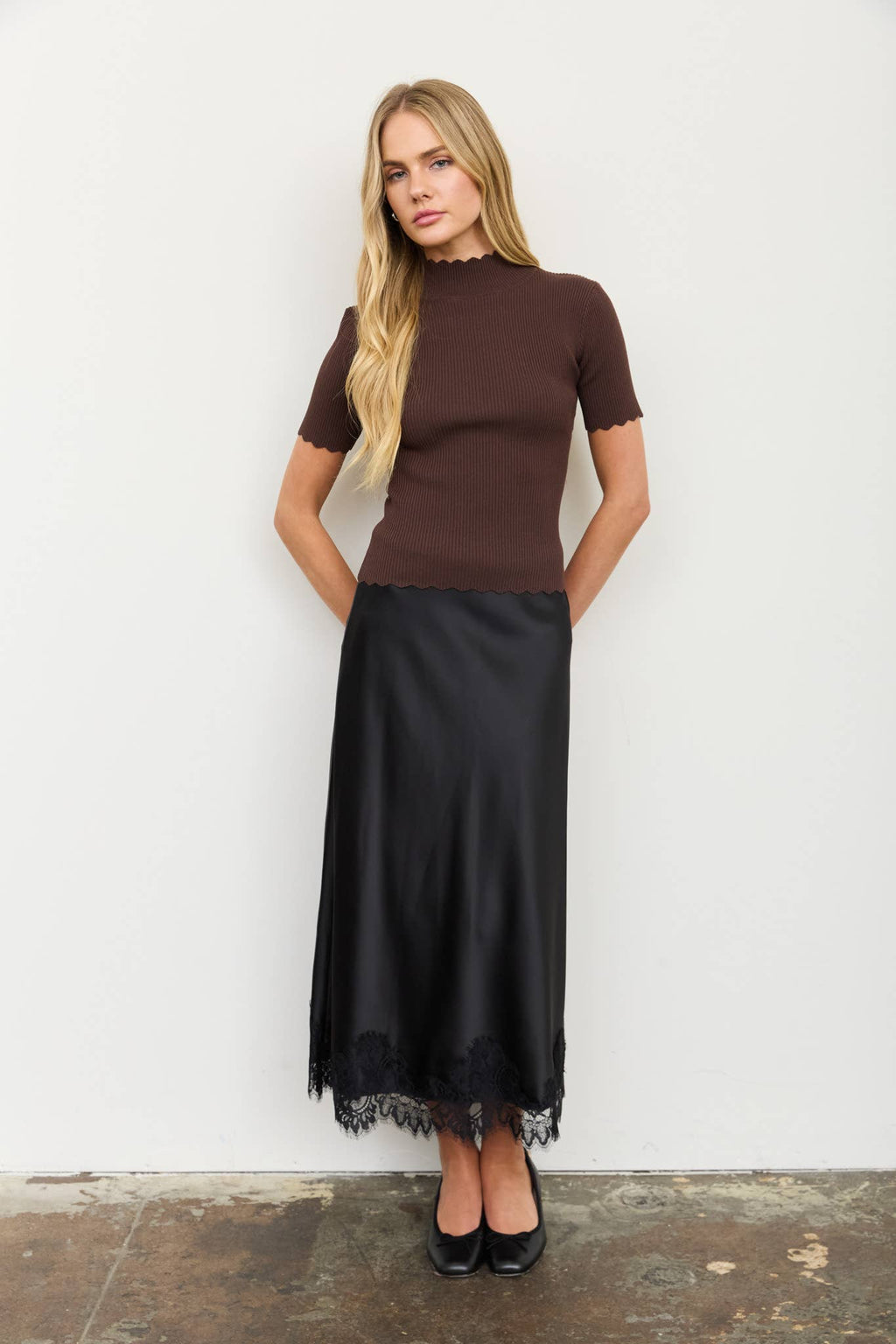 Scalloped mock sweater