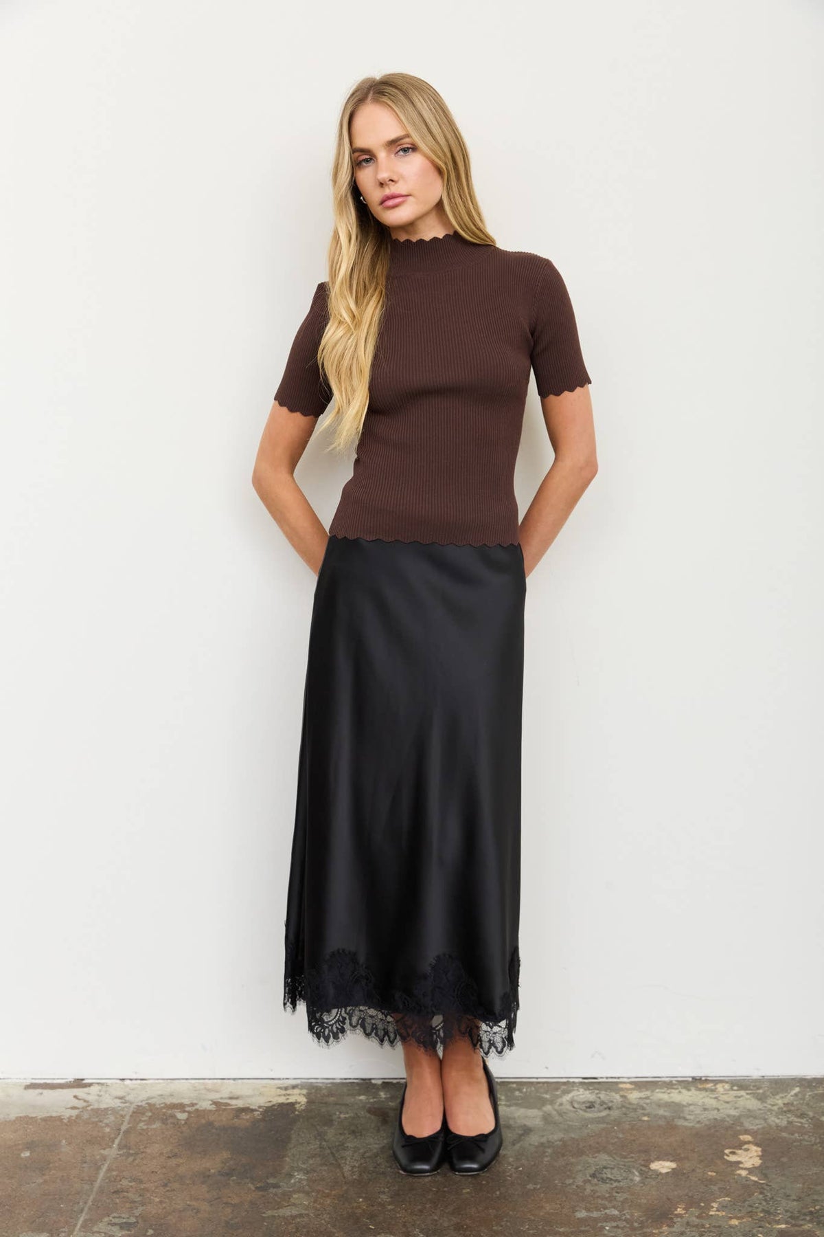 Scalloped mock sweater