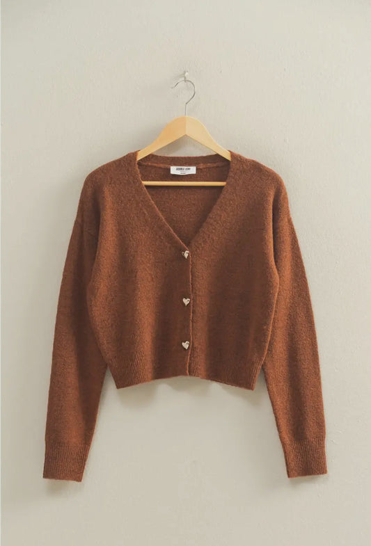 Heart button cardigan sweater