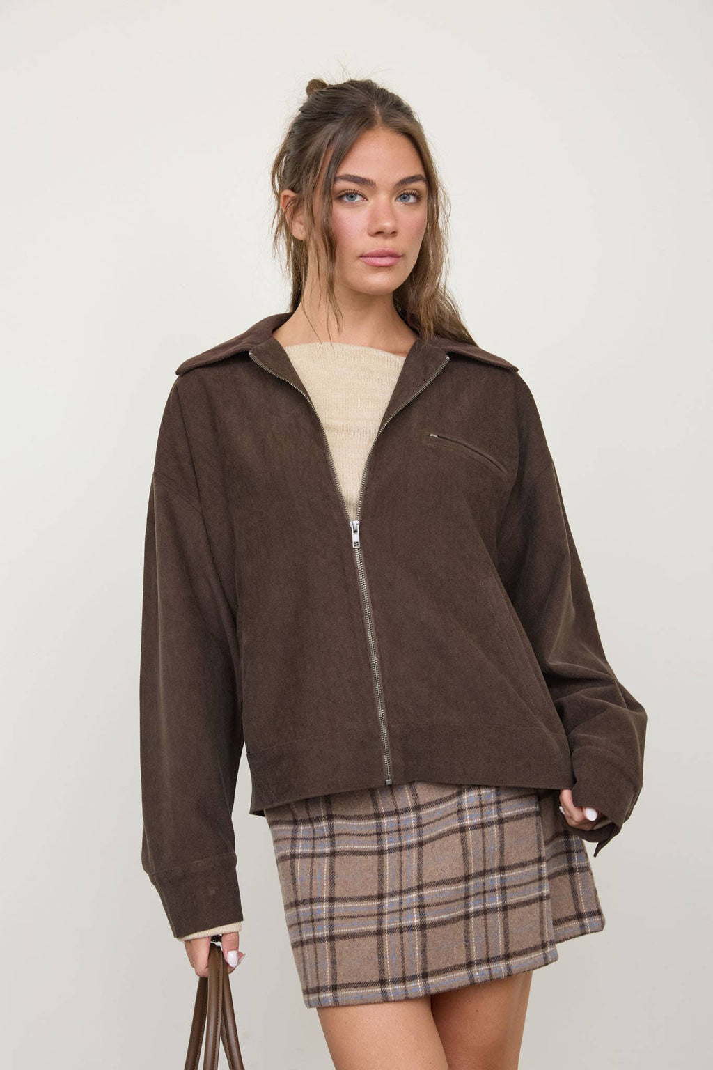 SUEDE ZIP-UP COLLARED JACKET