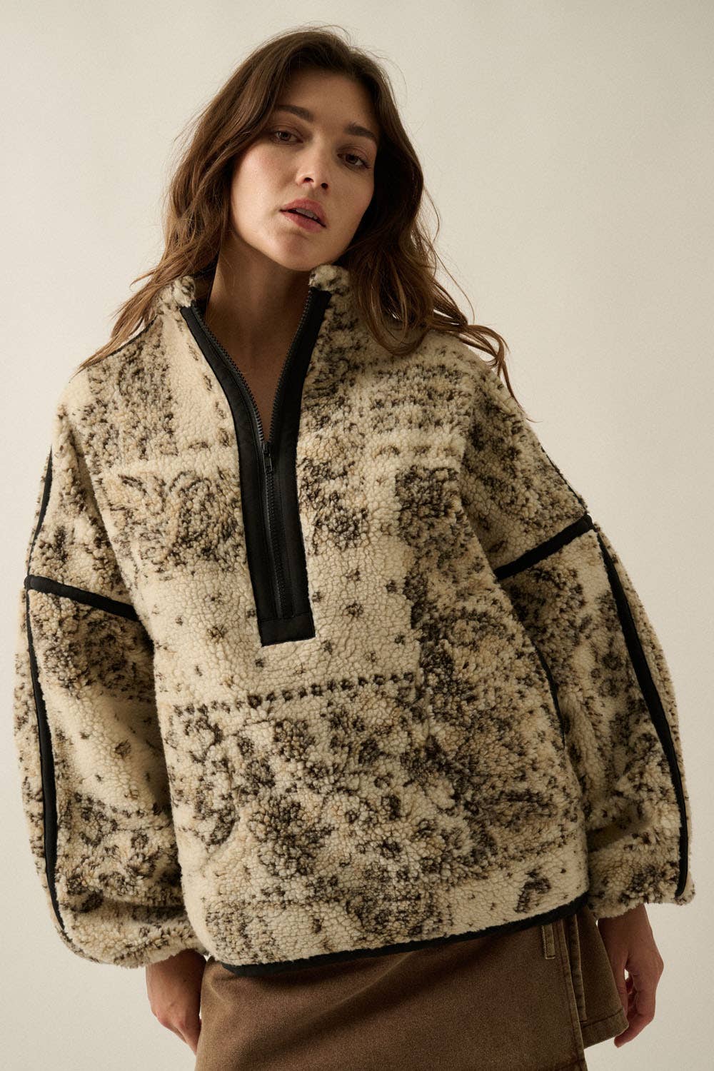 Paisley Sherpa Fleece Half Zip  Jacket