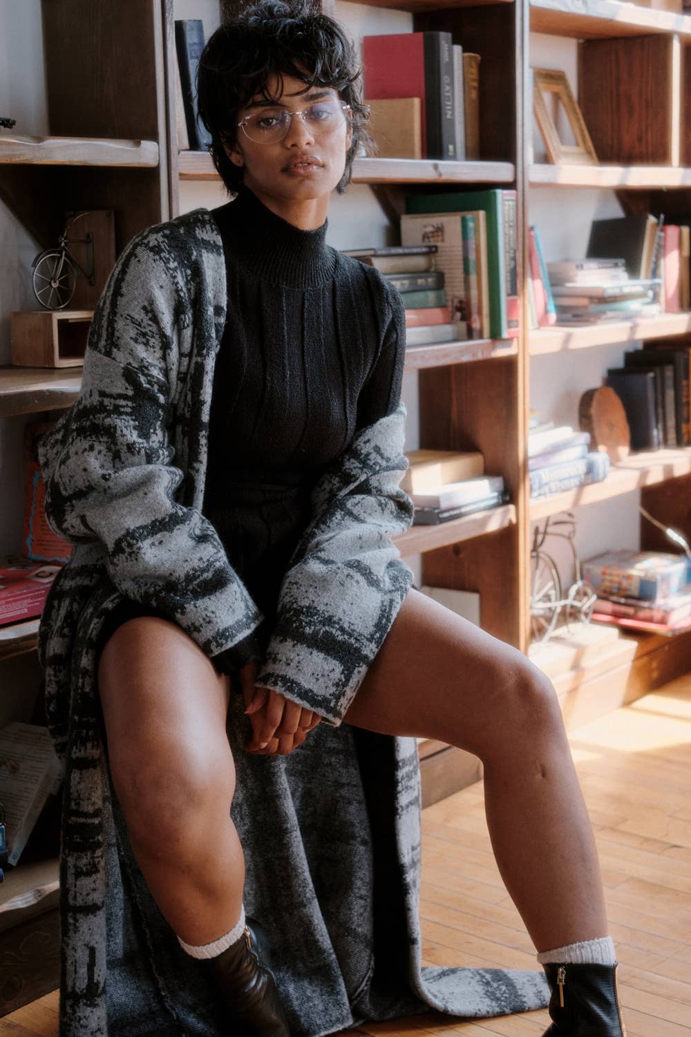 Jacquard-Knit Duster Cardigan