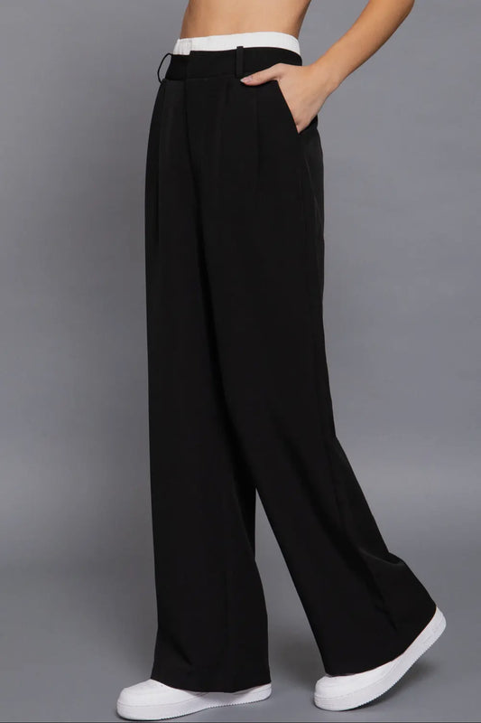 Contrast Waist Band Straight
Long Pants