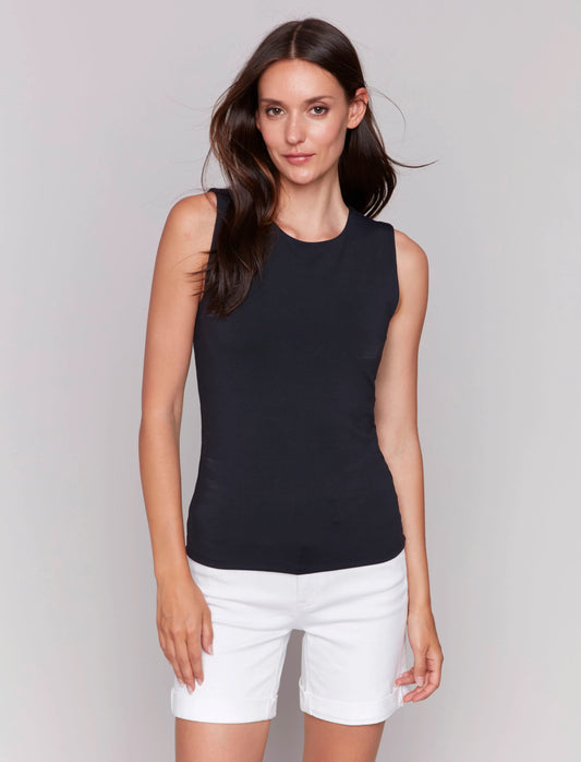 Double Cloth Sleeveless Crew Neck